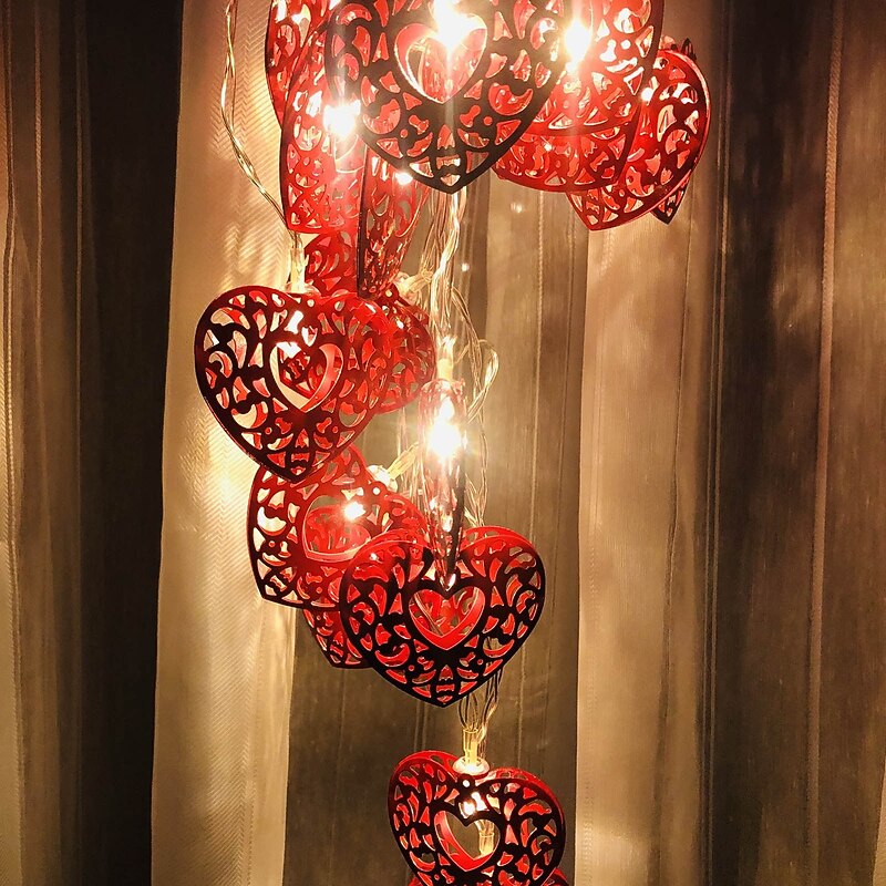 1pc Valentine's Day Love String Lights 1.65M-10Leds/3M-20Leds Battery Box USB Power Supply Valentine's Day Mother's Day Christmas New Year Indoor Atmosphere Decoration Light String4
