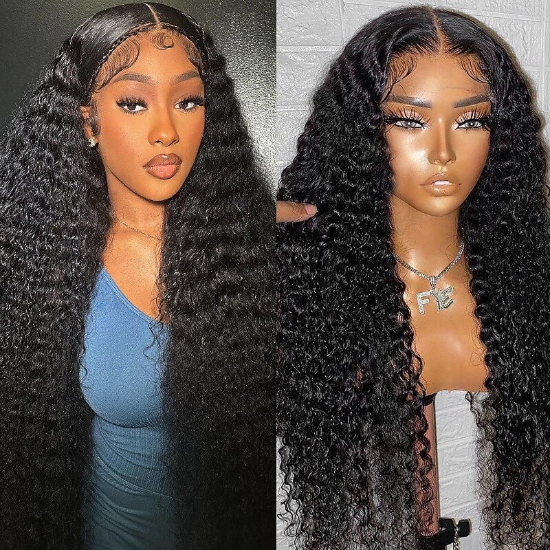 4*4 Transparent Lace Curly Wave Human Hair Wig Natural Color  Lace Wig 150% Density