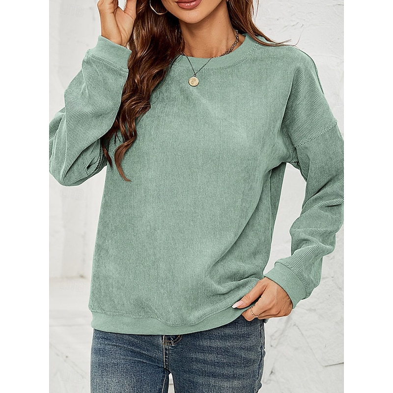 Women's Sweatshirt Casual Plain Street Dailywear Crew Neck Long Sleeve Pink Green Beige Fall Winter3