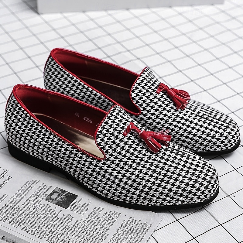 Men's Elegant Houndstooth Loafers with Tassel - Perfect for Weddings and Parties2
