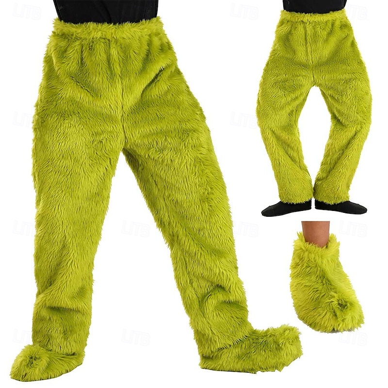 Santa Claus Green Monster Furry Pants Slippers Nightwear Christmas Pajamas Men's Women's Novelty Funny Adults Christmas New Year Christmas Eve Christmas Party Pants Shoes