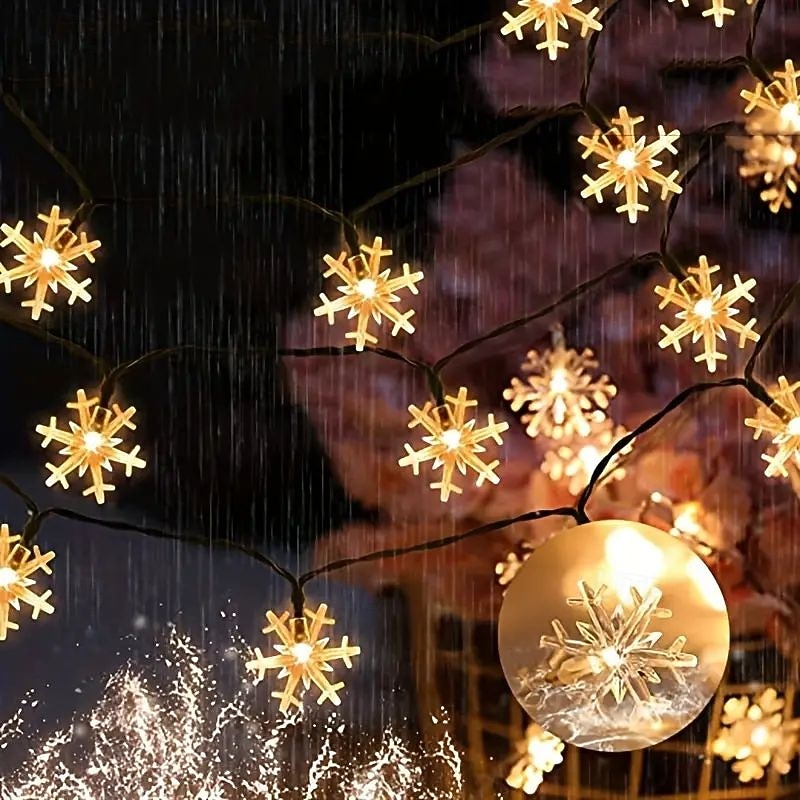 Solar Snowflake String Lights Outdoor Garden Star Fairy Lights Waterproof Festival Wedding Holiday Romantic Double Lights 8 Lighting Modes 100/200LEDs for Christmas Bedroom Courtyard Garden Window Decoration4