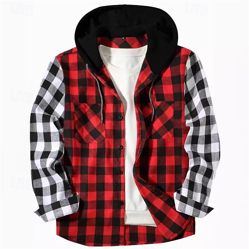 Men's Shirt Flannel Shirt Overshirt Plaid Outdoor Street Red Purple Green Long Sleeve Winter Spring &  Fall Clothing Apparel3