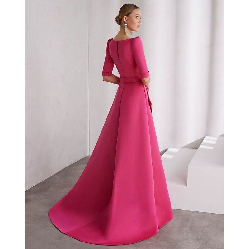 A-Line Evening Gown Elegant Dress Beach Wedding Formal Floor Length Half Sleeve V NeckDress Satin with Ruffles2