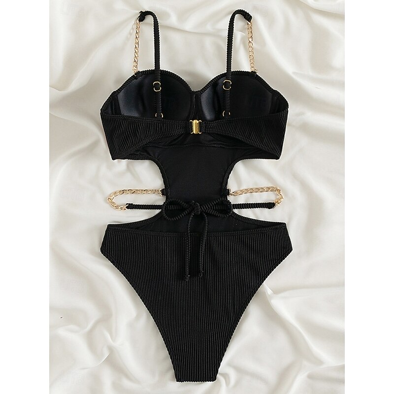 Women's Swimwear Bikini 2 Piece Cheeky Swimsuit Backless Slim Vacation Beach Wear Solid Color V Neck Sleeveless Bathing Suits2