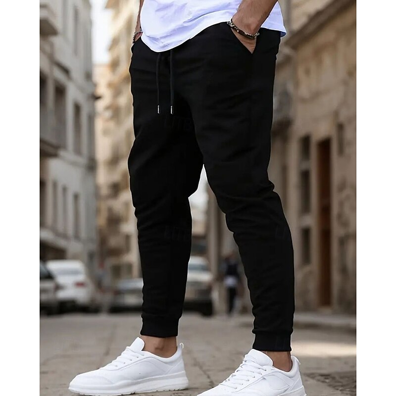 Men's Athletic Pants Sweatpants Joggers Trousers Pocket Drawstring Elastic Waist Plain Comfort Sports Outdoor Daily Fashion Casual Black Navy Blue Micro-elastic3