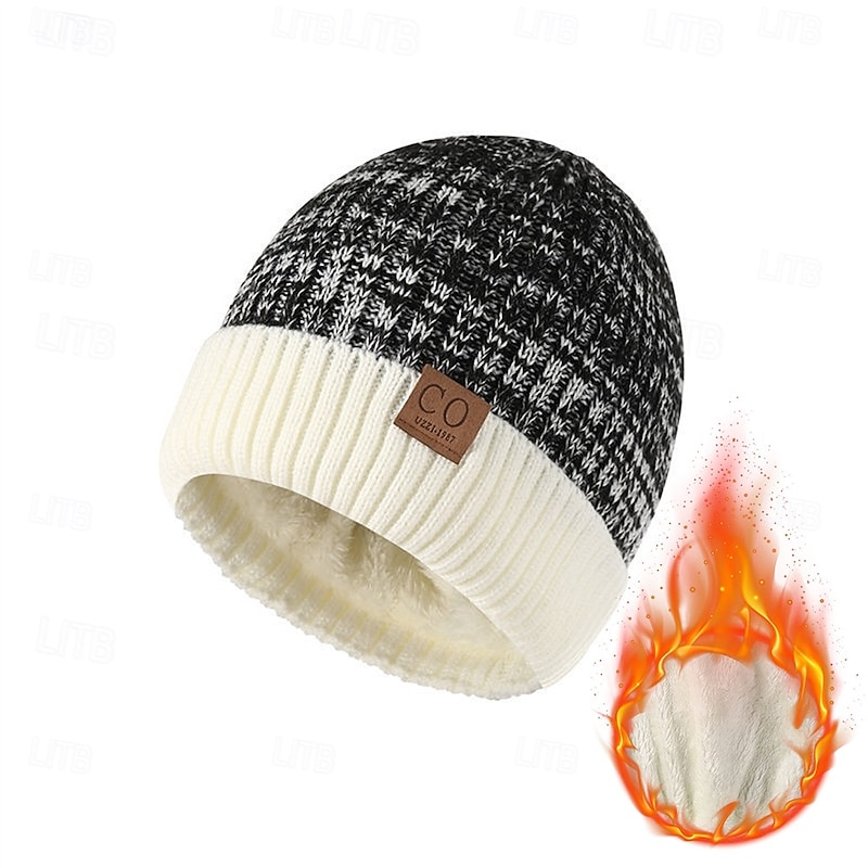 Men's Unisex Beanie Hat Winter Hats Beanies Skull Cap Knit Hat Black Dark Navy Polyester Knitted Cozy Daily Wear Going out Color Block Warm