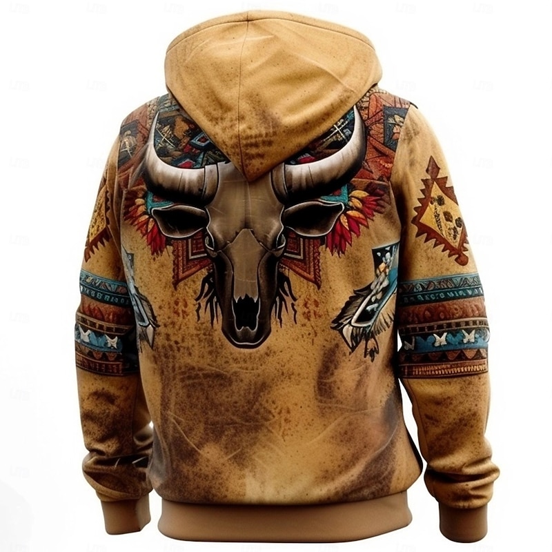 Men's Bandana Print Hoodies Fashion Daily Long Sleeve Hooded Vacation Streetwear Brown Drawstring Zipper Fall Winter Designer3