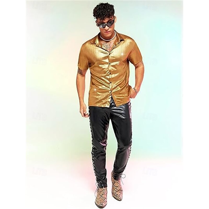 Retro Vintage 1970s 1980s Shirt Disco Shiny Metallic Fancy Dress Men's Carnival Costume Christmas Halloween Carnival Club Theme Party Pride Parade Adults' Shirt4
