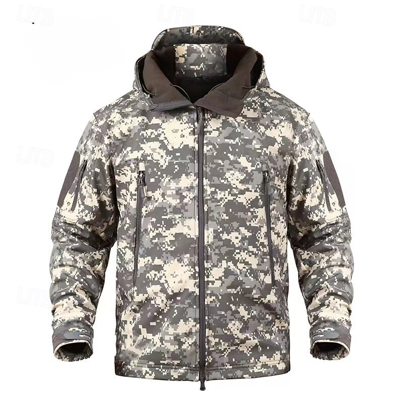 Men's Hiking Jacket Outdoor Camo Windproof Front Zipper Lightweight Jacket Full Zip Camping / Hiking / Caving Forest Green Black camouflage Black Army Green Camouflage