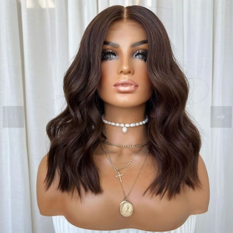Remy Human Hair 5x5 Closure 13x4 Lace Front Wig Middle Part Brazilian Hair Wavy Brown Wig 130% 150% Density with Baby Hair 100% Virgin Glueless Pre-Plucked For Women Long Human Hair Lace Wig2
