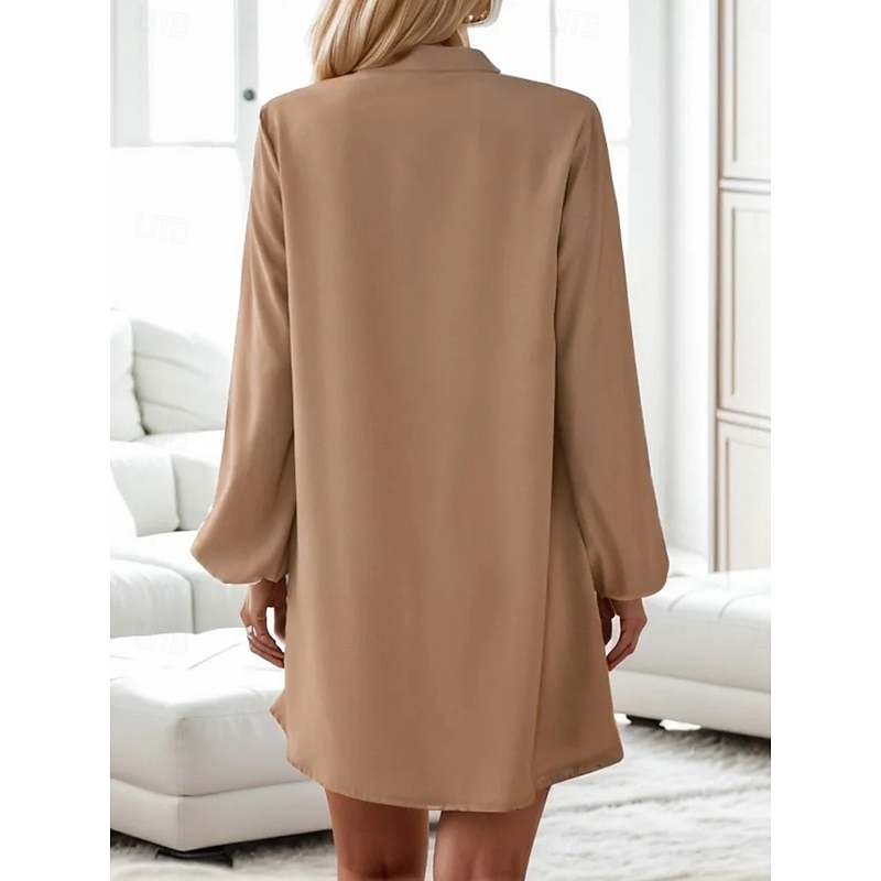 Women's Casual Dress Mini Dress Buttons Casual V Neck Long Sleeve Green Khaki Color2