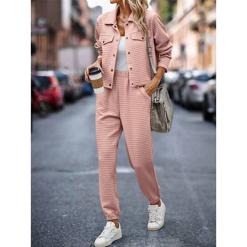 Women's Fashion Streetwear Daily Shirt Chinos Long Sleeve Shirt Collar Plain Casual Daily Pink Green Khaki Fall Regular Fit