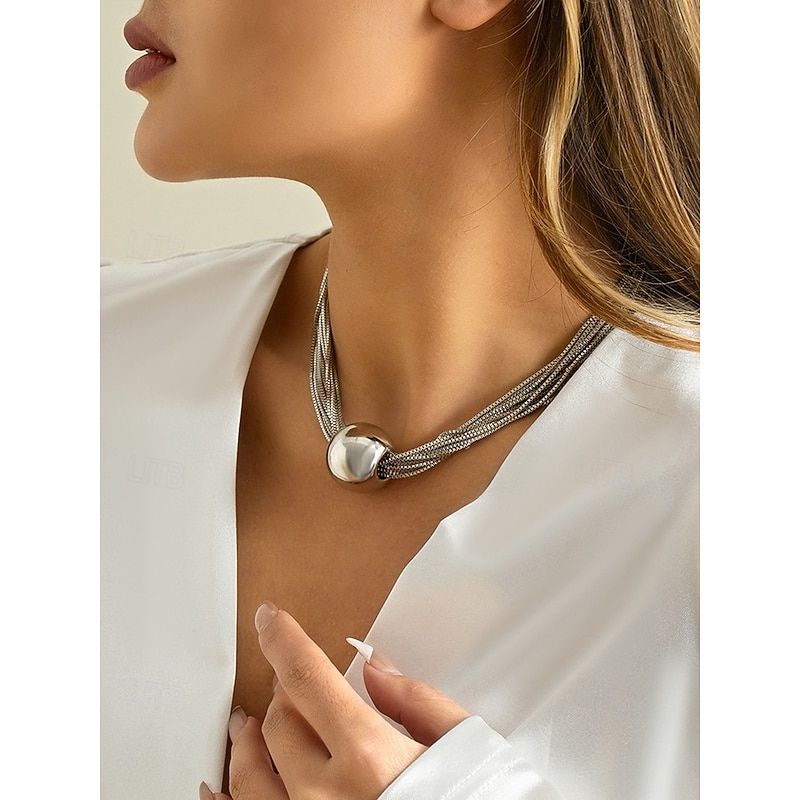 Women's Gold Statement Bracelet and Necklace - Multi-Layer Chain Design with Polished Sphere Pendant, Perfect for Evening Events and Formal Occasions4