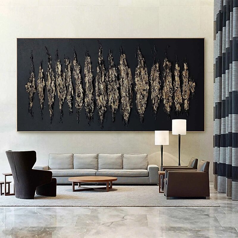 Hand painetd Abstract Black and Gold Oil Painting On Canvas gold foil oil painting handmade Modern Oil Painting Hand Painted Large black paintings Wall Art painting For Home Decor christmas gift