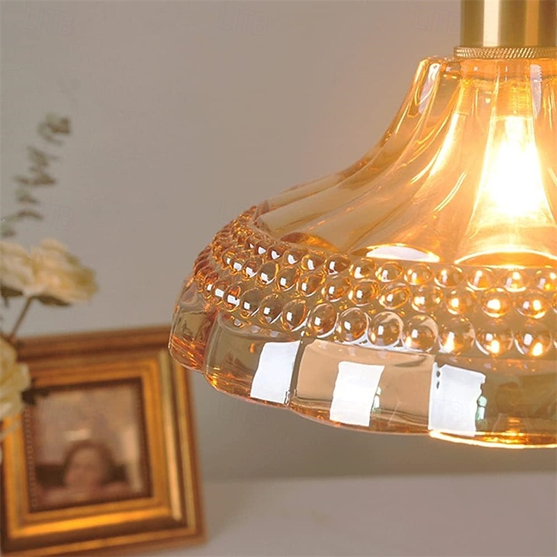Retro Brass Glass Pendant Light Amber Thic Material Glass Chandelier Blown Glass Drop Ceiling Lights with Adjustable Cord4