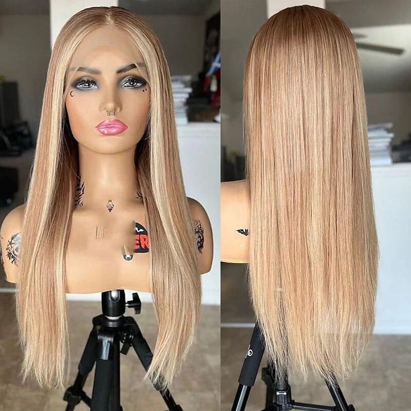 Remy Human Hair 5x5 Closure 13x4 Lace Front Wig Middle Part Brazilian Hair Straight Black Multi-color Wig 130% 150% Density Highlighted / Balayage Hair Natural Hairline Glueless With Bleached Knots