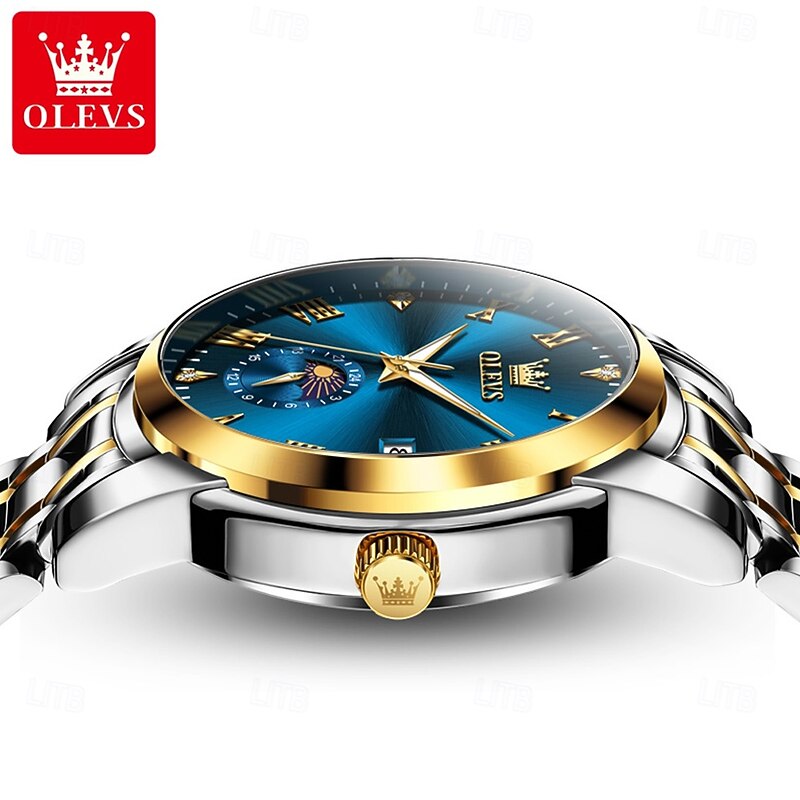 OLEVS Men Quartz Watch Creative Fashion Casual Wristwatch Moon phase Luminous Calendar Waterproof Steel Watch2