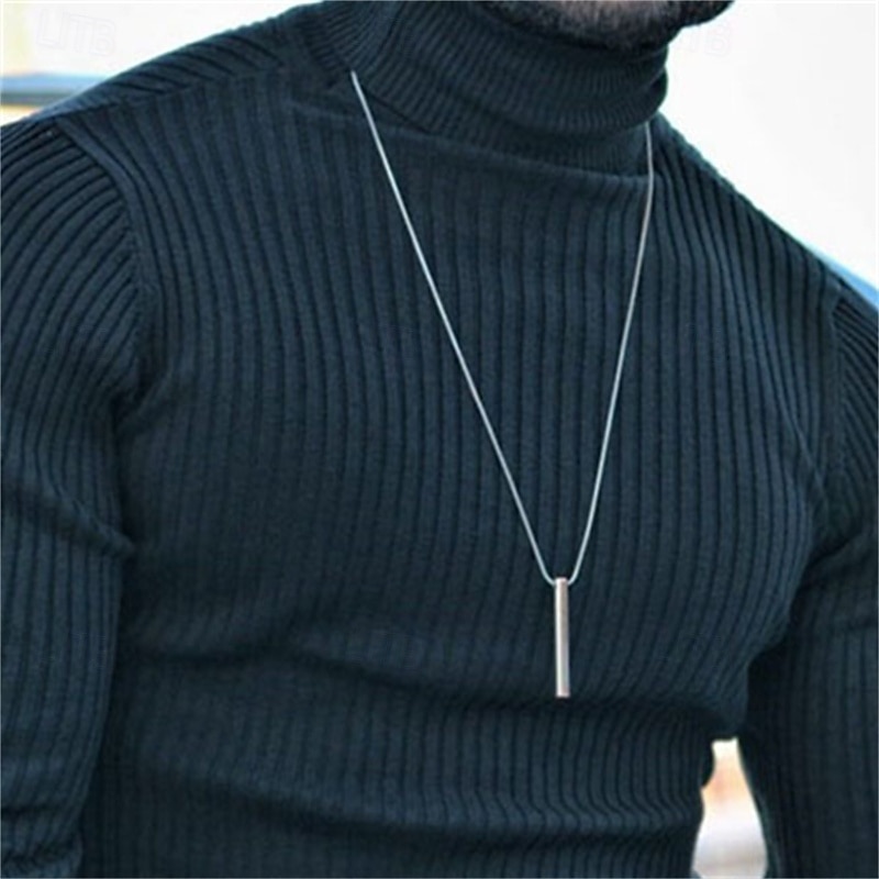 Men's Sweater Pullover Sweater Jumper Ribbed Knit Regular Knitted Slim Fit Plain Turtleneck Modern Contemporary Work Daily Wear Clothing Apparel Winter Spring &  Fall Black S M L3
