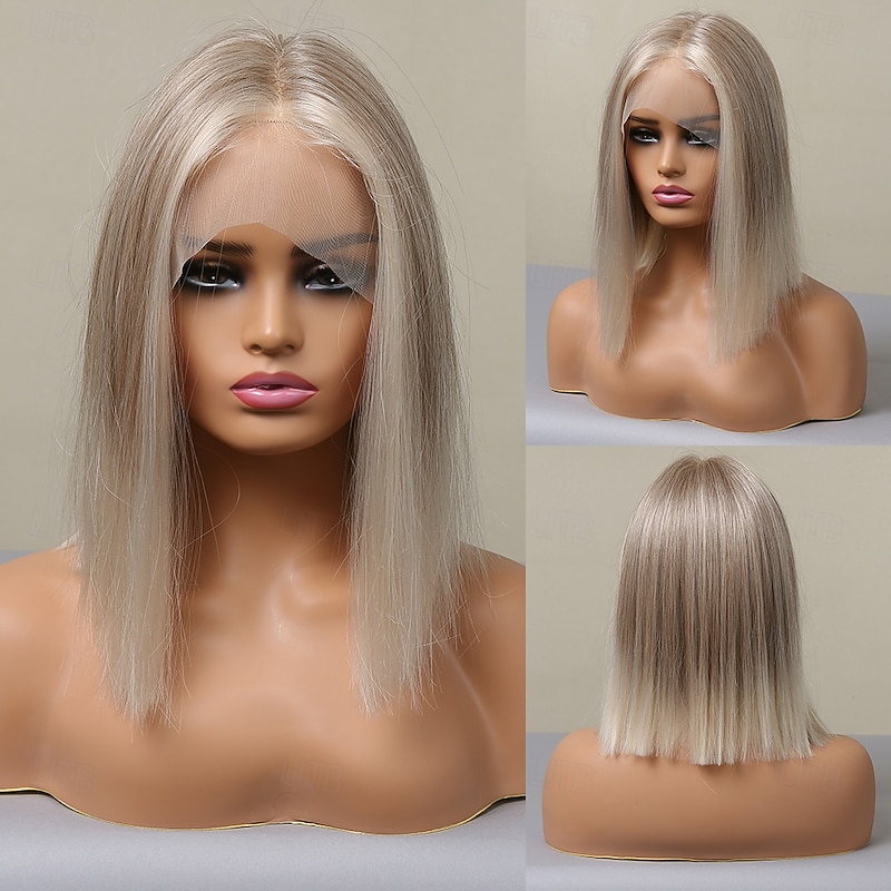 Synthetic Lace Wig Straight Style 14 inch Blonde Middle Part 13x6 Lace Front Wig Women's Wig Light Brown Lace2