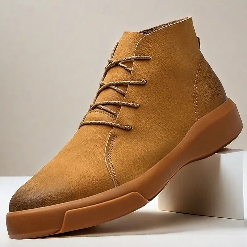 Men's Casual Faux Leather Ankle Boots with Lace-Up Design, Comfortable Non-Slip Sole, Perfect for Everyday Wear and Outdoor Activities