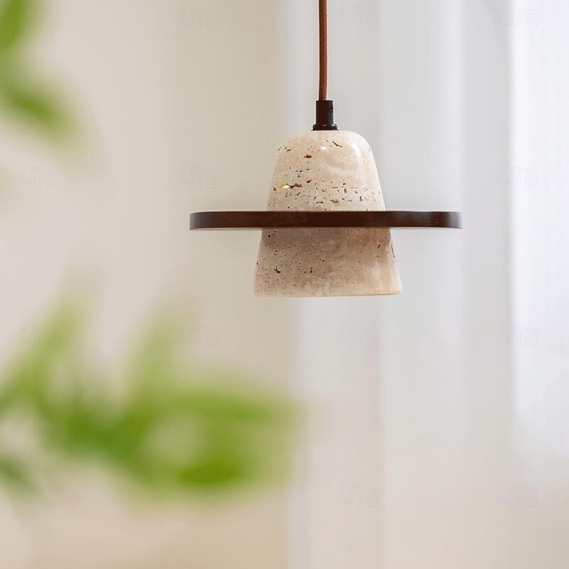 Wabi Sabi Natural Stone Pendant Light Decor Concrete Pendant Light Travertine Hanging Light Bedside Aisle Bar Club Wood Shade 20cm 85-265V2