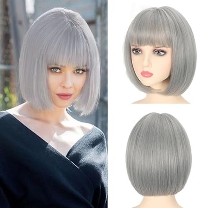 Short Bob Wigs With Bangs Straight Synthetic Cosplay Party Wig For Women Daily Use Colorful Hair Wigs3