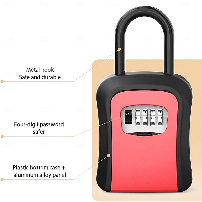 Key Storage Box Key Safe Key Lock Box Outdoor Waterproof 4-Digit Combination Key Storage Key Safe Outdoor Wall Mounted Hook2