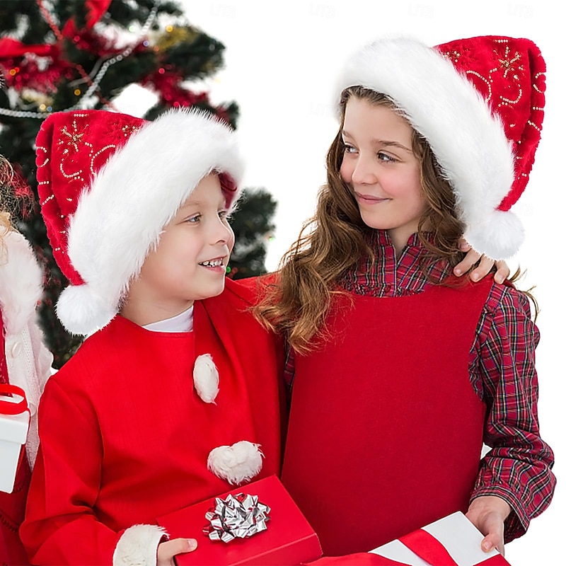 Santa Hat Christmas Hat with Sequin Snowflake Pattern Santa Claus Mrs.Claus Costume Unisex Christmas Christmas Eve Christmas Gift4