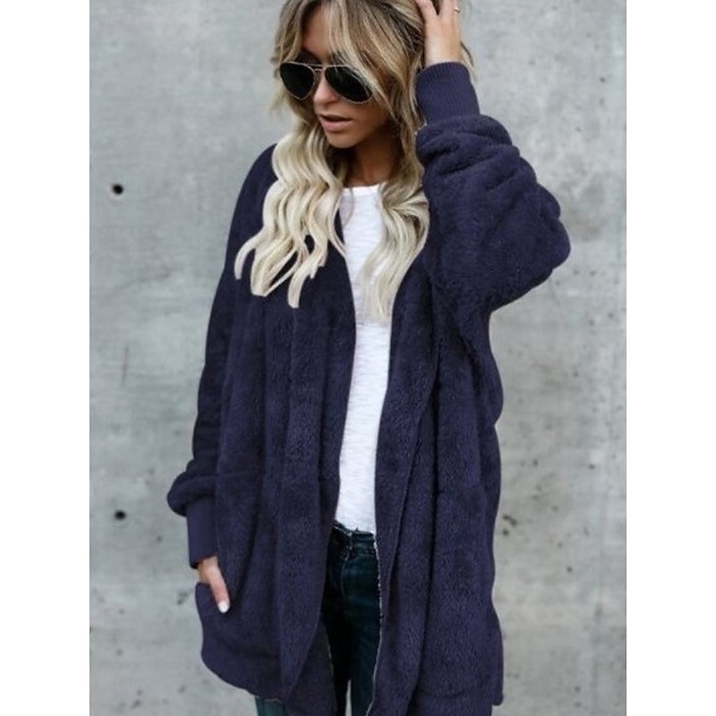 Women's Winter Coat Dressy Dusters Dressy Jackets Sherpa Jacket Work Casual Winter Coat Loose Fit Windproof Warm Daily Outdoor Jacket Long Sleeve non-printing Solid Color Pocket Blue Apricot Gray2