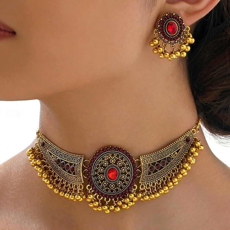 Elegant Red Crystal Peacock Necklace and Earrings Set for Women – Statement Bridal Jewelry, Unique Silver-Tone Design for Weddings and Special Occasions4