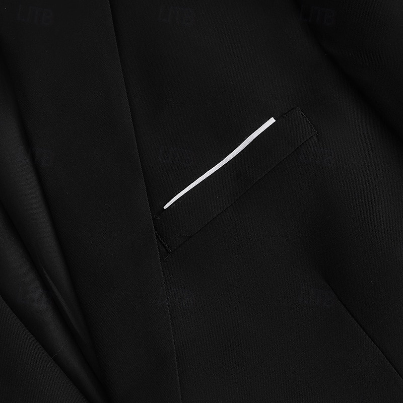 Men's Wedding Homecoming Suits Notch Black Blue Business Casual Daily Solid Colored Tailored Fit 3 Piece Single Breasted Two-buttons3