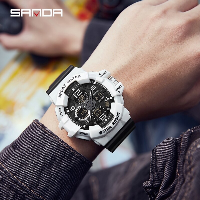 SANDA Men Digital Watch Outdoor Sports Fashion Wristwatch Luminous Stopwatch Alarm Clock Calendar TPU Watch4
