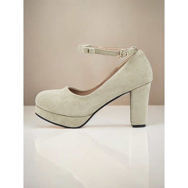 Women's Retro-Inspired Green Suede Platform Mary Jane Heels with Ankle Strap - Comfortable and Stylish for All Day Wear4