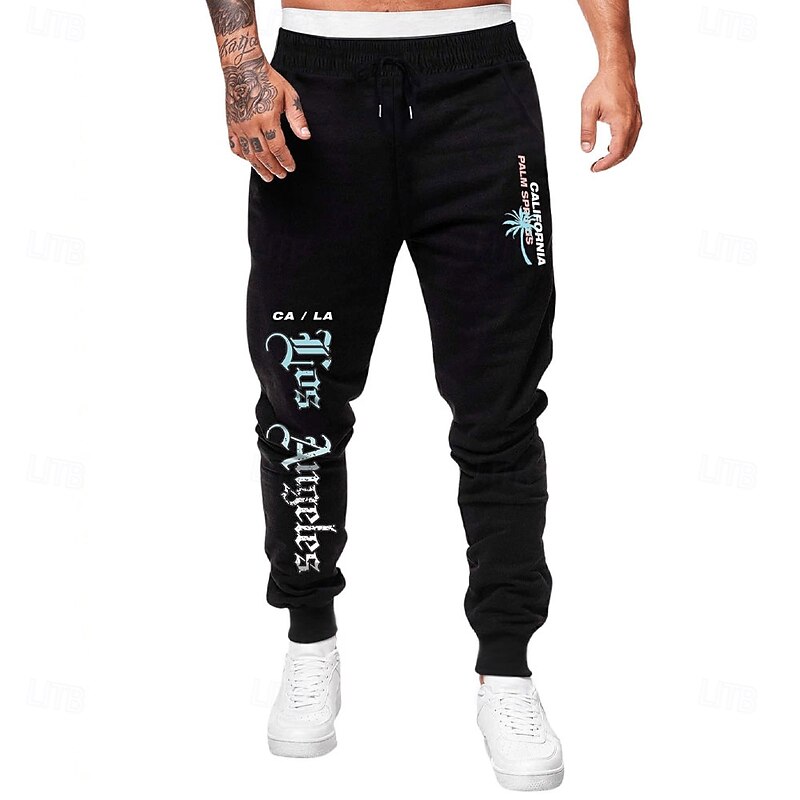 Men's Los Angeles Sweatpants Joggers Pants Trousers Mid Waist Drawstring Elastic Waist Fashion Casual Outdoor Street Dailywear Pocket Spring Fall Winter 3D Print Black