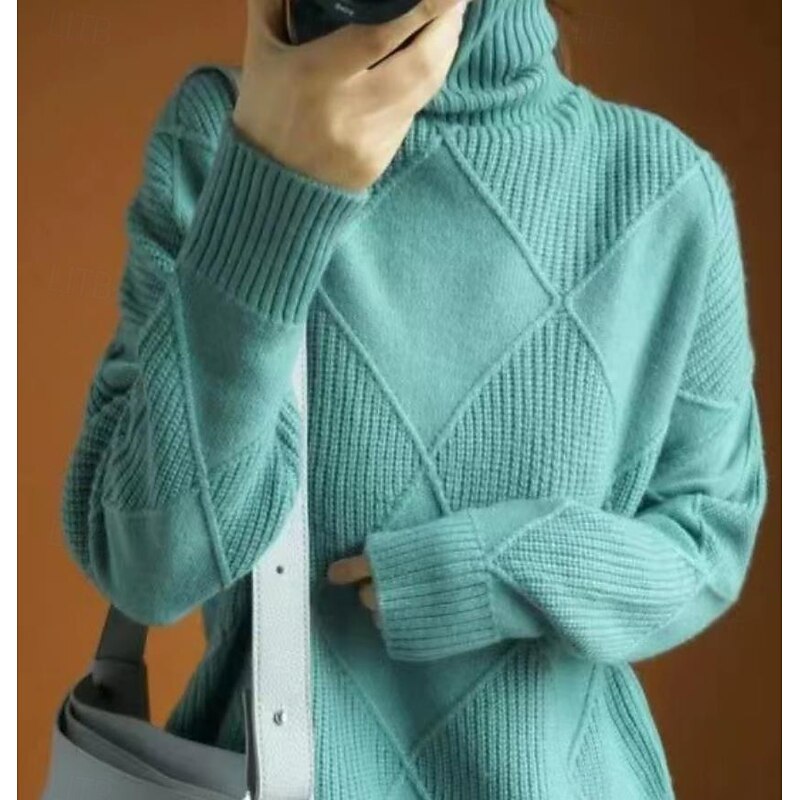 Women's Sweater Pullover Sweater Jumper Casual Soft Pure Color Ribbed Turtleneck Knitted Long Sleeve Regular Tops Knit Outdoor Daily Weekend Black Yellow Fall Winter4