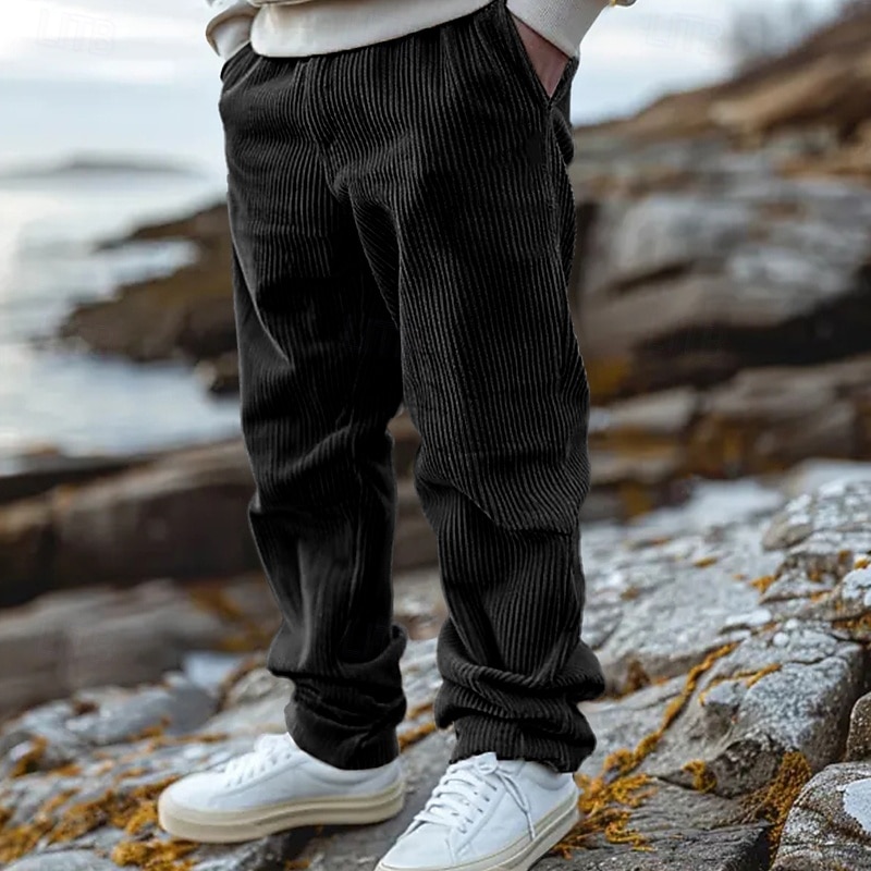 Men's Corduroy Pants Trousers Casual Pants Drawstring Elastic Waist Straight Leg Plain Comfort Warm Full Length Outdoor Casual Daily Sports Fashion Black Coffee2