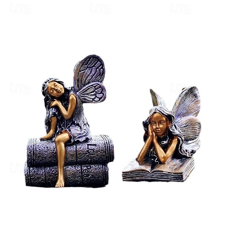 Bronze Angel Resin Figurine, Book Angel Girl Sculpture, Creative Home Decor for Bookshelves, Desk, and Office Decoration2