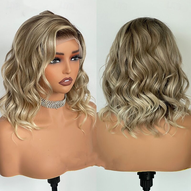 Remy Human Hair 13x4 Lace Front Wig Short Bob Free Part Peruvian Hair Body Wave Light Brown Blonde Multi-color Wig 150% Density with Baby Hair Glueless Pre-Plucked For wigs for black women Long3