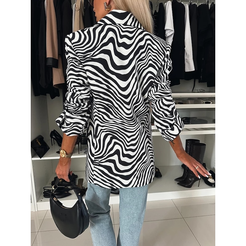 Women's Blazer Buttons Leopard Comfortable Fashion Regular Fit Outerwear Long Sleeve Winter Leopard S4