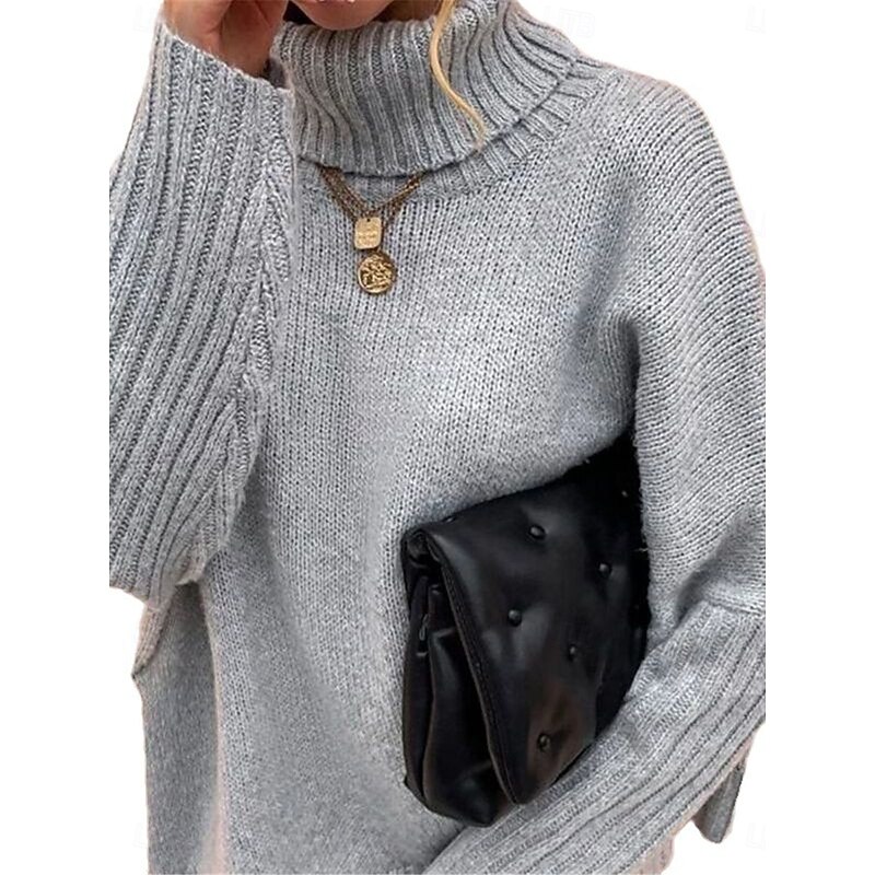 Women's Sweater Casual Soft Pure Color Ribbed Turtleneck Knitted Long Sleeve Regular Tops Knit Outdoor Daily Weekend Green Khaki Fall Winter2