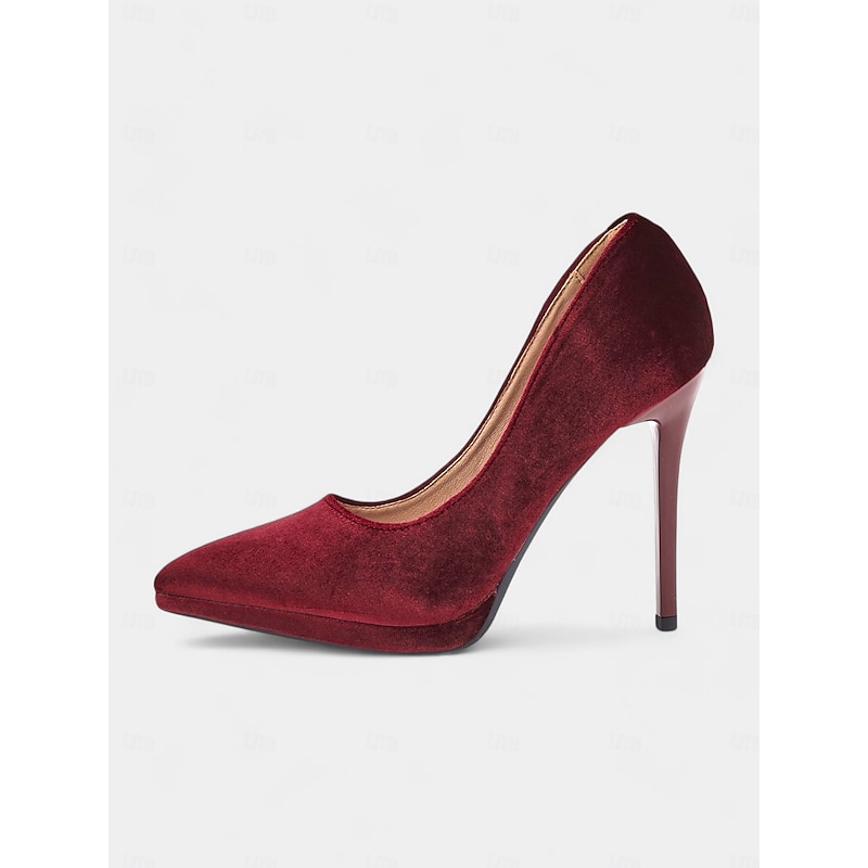 Women's Burgundy Velvet Pumps with Stiletto Heel and Pointed Toe - Ideal for Weddings and Special Occasions4