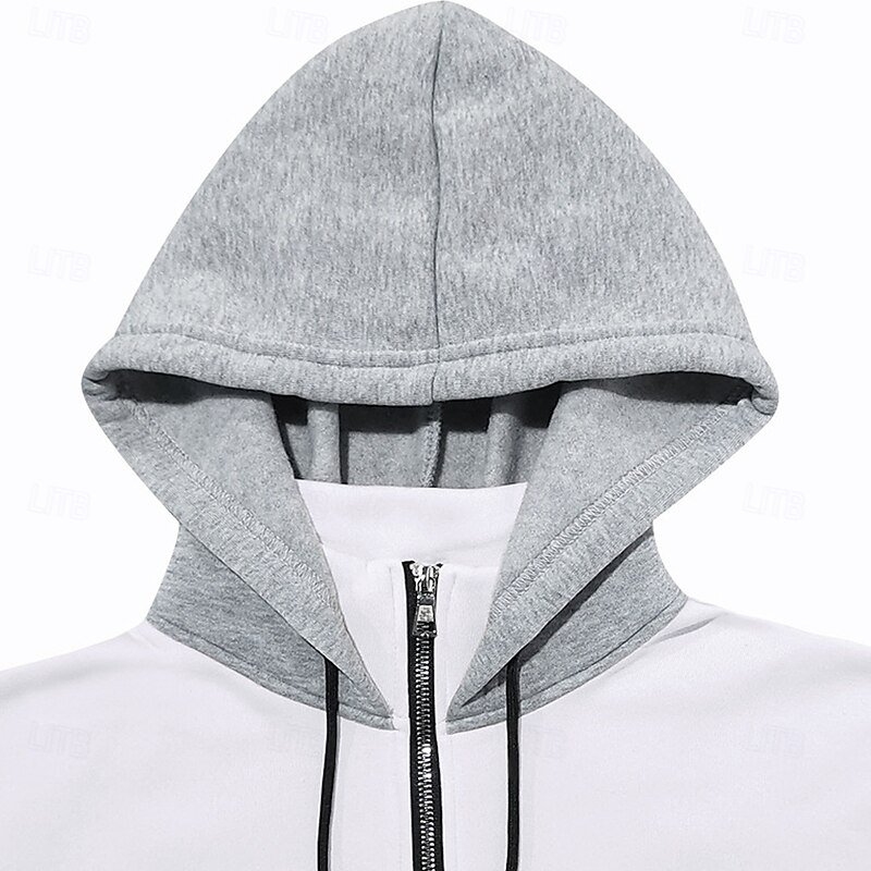 Men's Hoodie Quarter Zip Hoodie Fleece Hoodie Tactical Hoodie Black White Wine Red Khaki Hooded Plain Patchwork Half Zip Work Sports & Outdoor Casual Streetwear Basic Casual Spring & Fall4