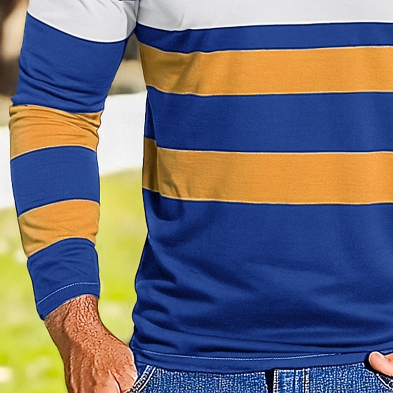 Men's Color Block Stripes Rugby Polo Shirts Long Sleeve Polo Shirts Lapel Classic Fashion 3D Print Modern Casual Sports Stripe Fall Winter Black Blue Purple3