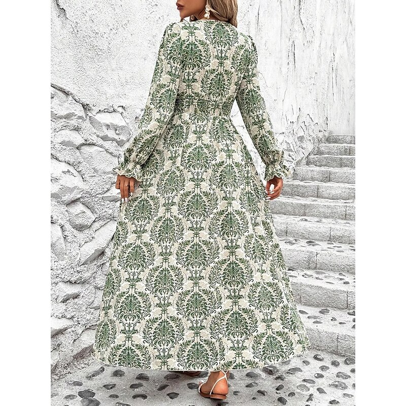 Women's Maxi Dress Casual Dress Swing Dress A Line Dress Boho Dress Casual Daily Regular Fit Floral Long Sleeve V Neck Black White Green Summer Spring Fall4