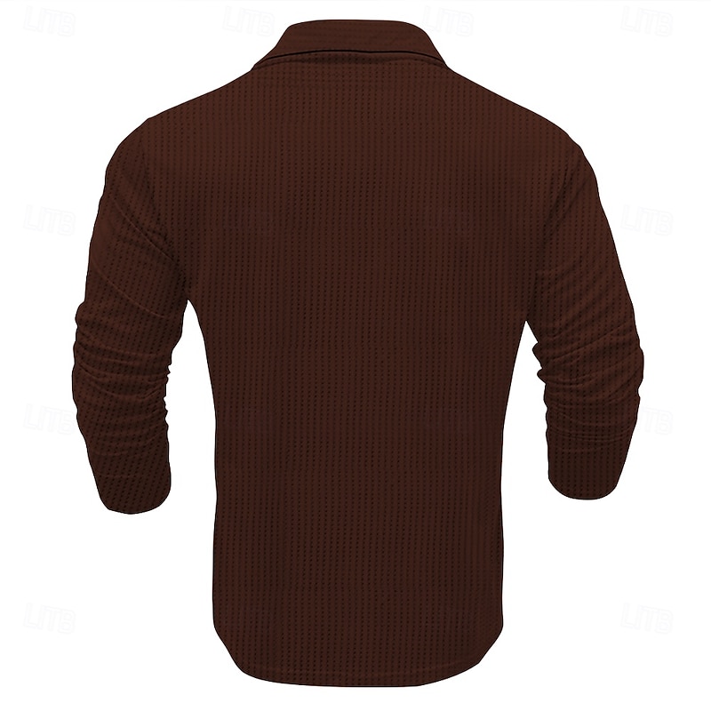 Men's Deer Waffle Polo Shirts Golf Shirt Long Sleeve Polo Shirts Collared Shirts Vintage Casual Street Dailywear Holiday Buttons 3D Print Spring Fall Winter Brown2