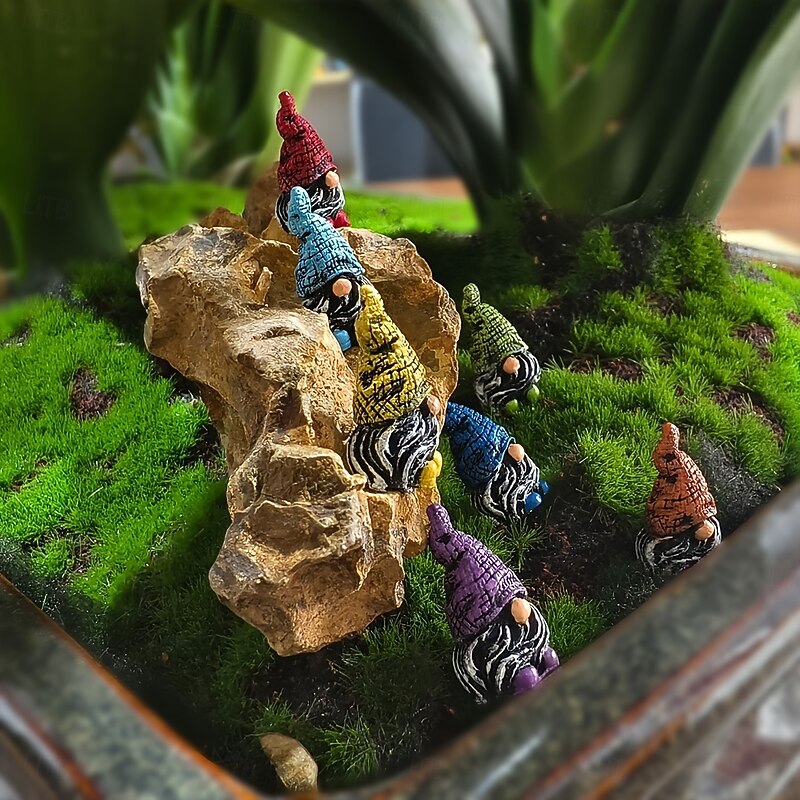 7pcs Mini Gnome Statue Set – Charming Resin Garden Figurines for Fairy Garden, Planters, and Home Décor – Perfect for Outdoor Halloween and Rustic Themes3