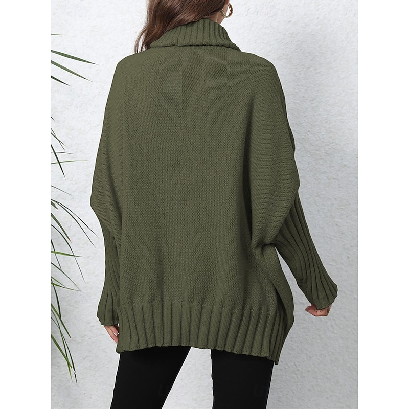Women's Sweater Casual Soft Pure Color Ribbed Turtleneck Knitted Long Sleeve Regular Tops Knit Outdoor Daily Weekend Navy Blue Green Fall Winter4