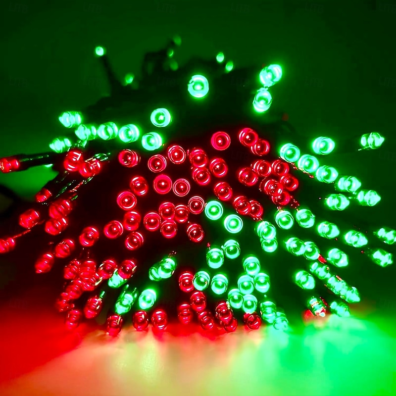 2pcs 10M 100LED Solar String Lights – Red & Green Waterproof Outdoor String Lights for Christmas Courtyard Garden Balcony Fence Christmas Tree Festive Atmosphere Decorative Light String4