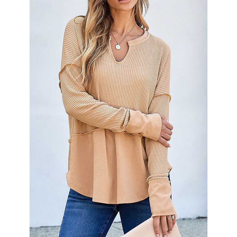 Women's Sweatshirt Casual Plain Street Dailywear V Neck Long Sleeve White Blue Khaki Fall Winter